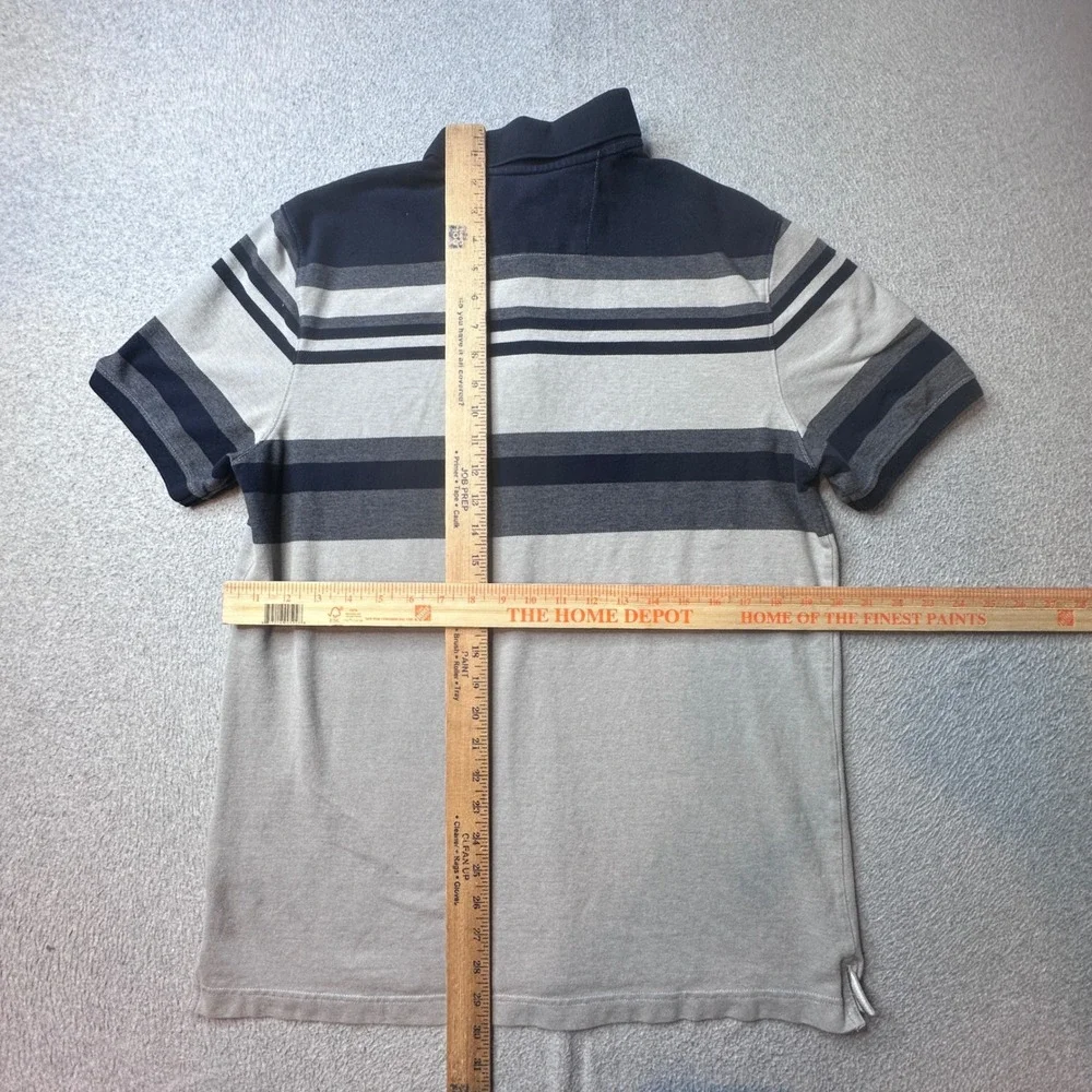 Banana Republic Polo Shirt Mens Large Grey Striped ST Eng Ox Piqu Elephant Logo